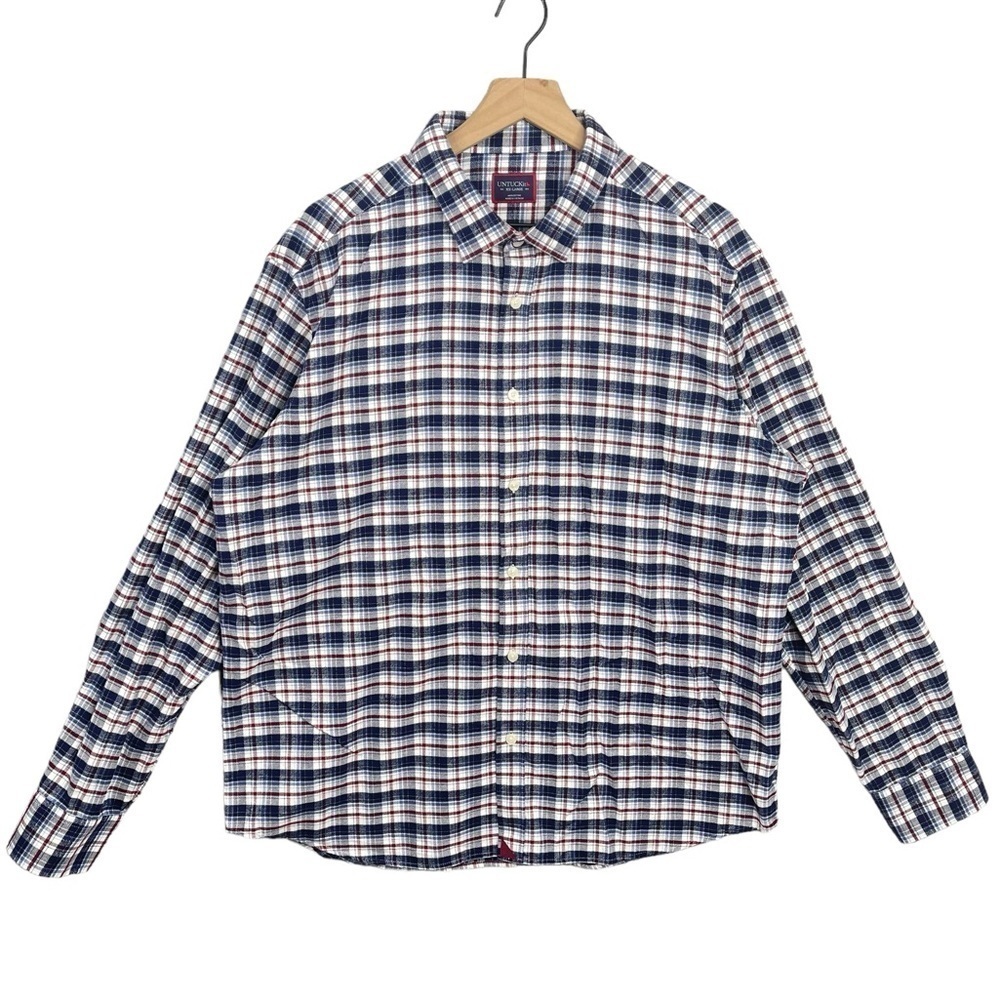 Untuckit Flannel Shirt Mens XXL Kaesler Plaid Long Sleeve Soft Cotton Red Blue